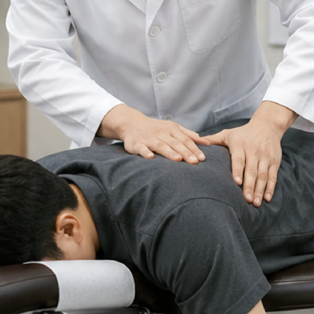 춘천 한방병원에서 한의사가 추나요법으로 척추를 진단하는 모습