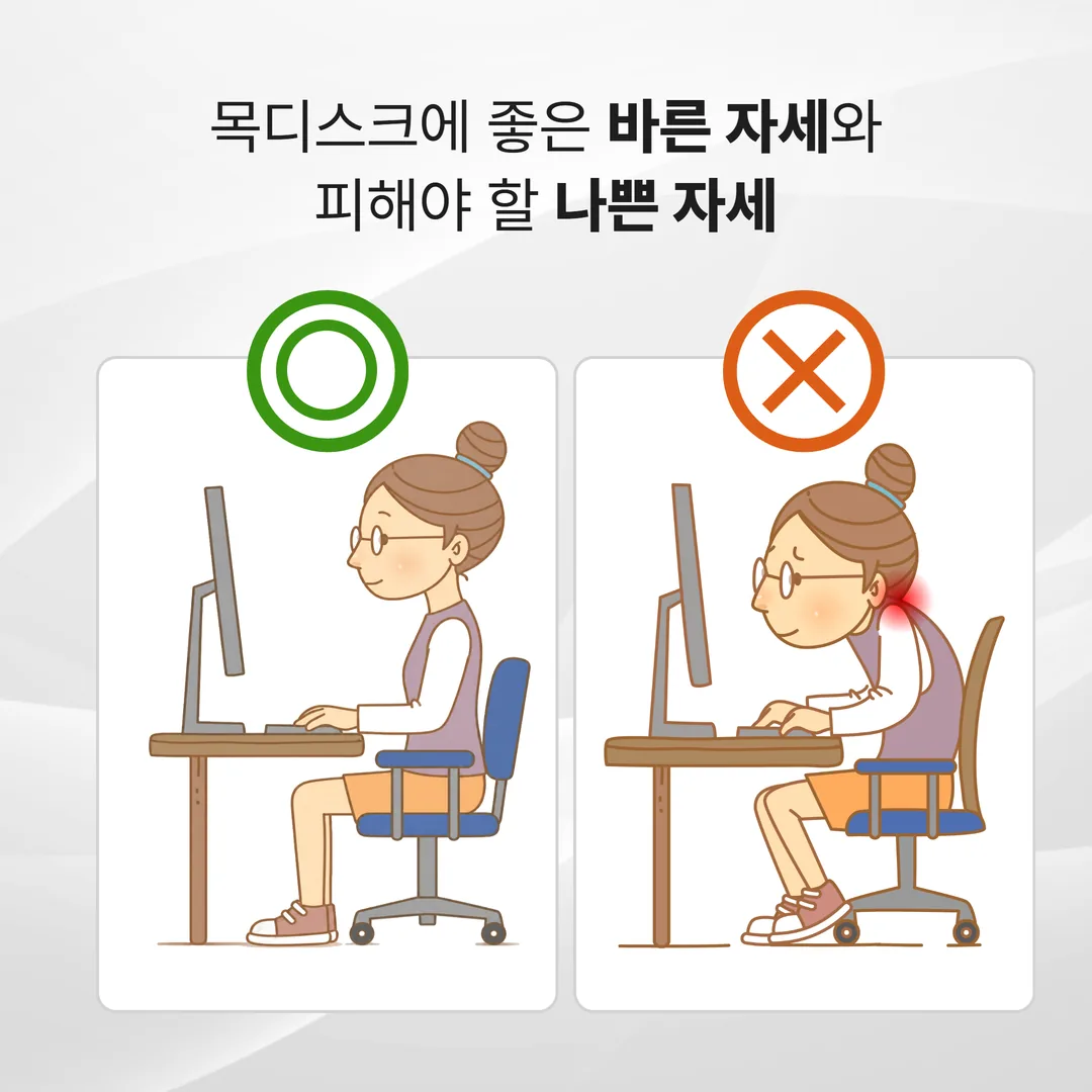 목디스크에 좋은 자세와 나쁜 자세 비교