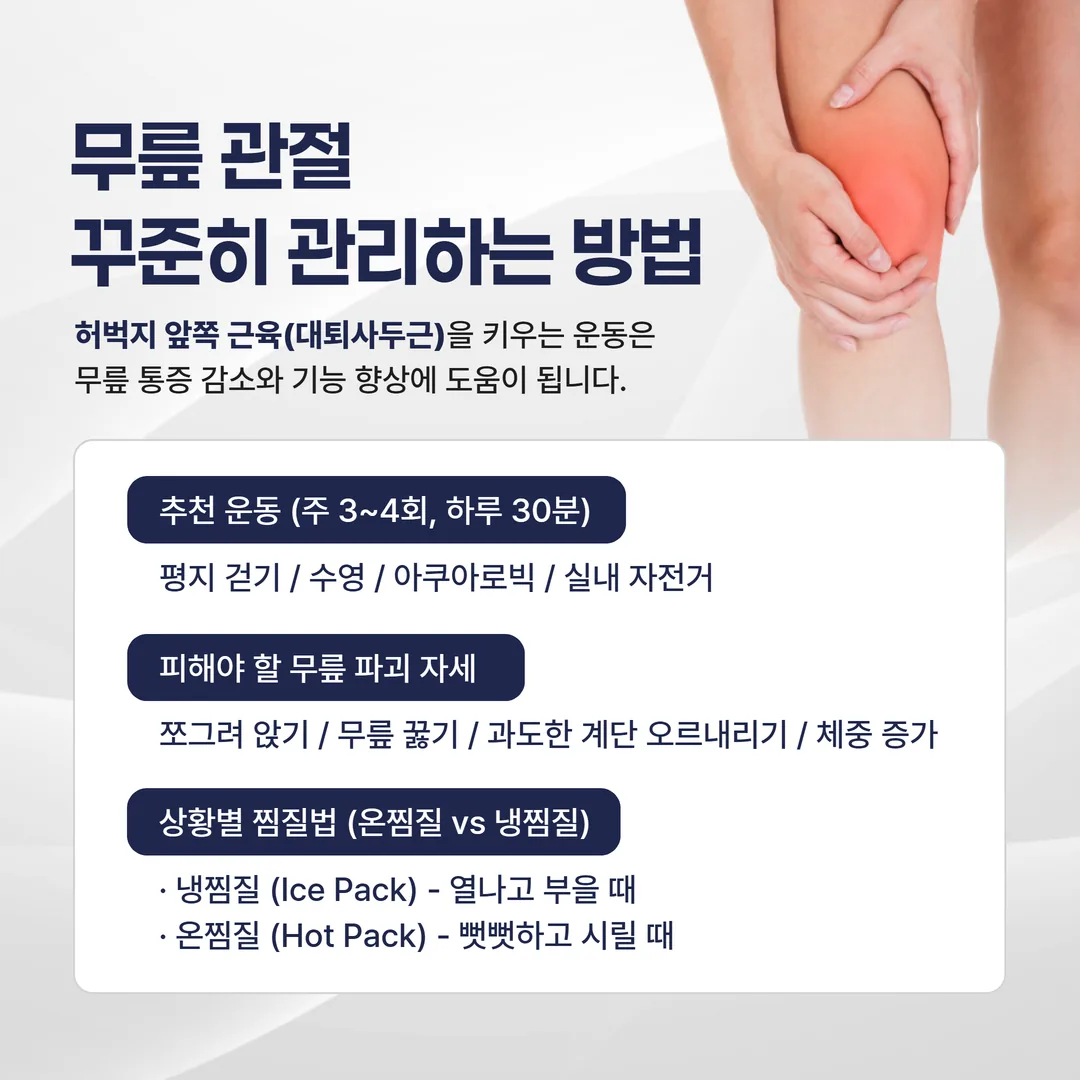 무릎 관절염 완화를 위한 대퇴사두근 강화 운동 자세