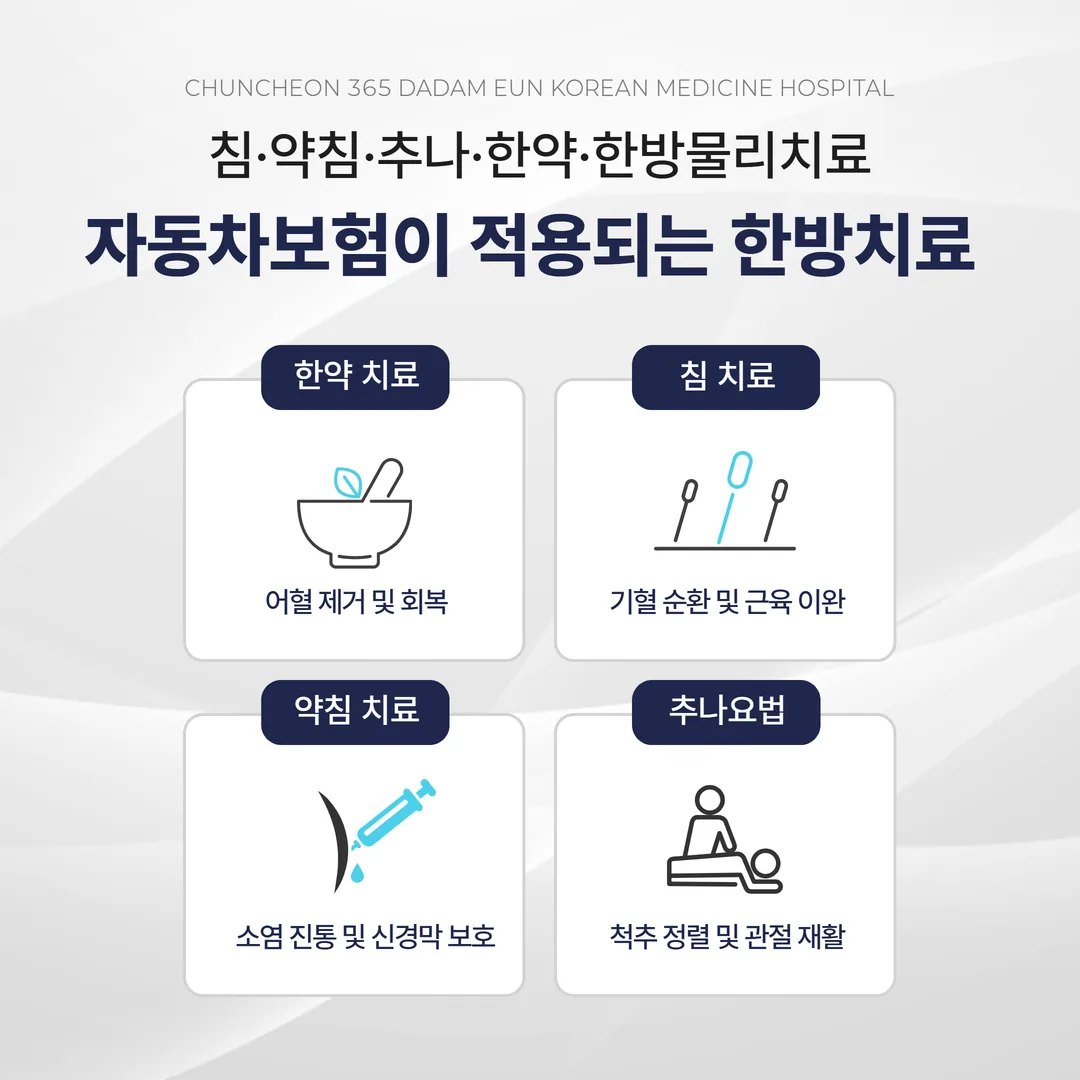 교통사고 한방치료 침 약침 추나 한약 비교 인포그래픽