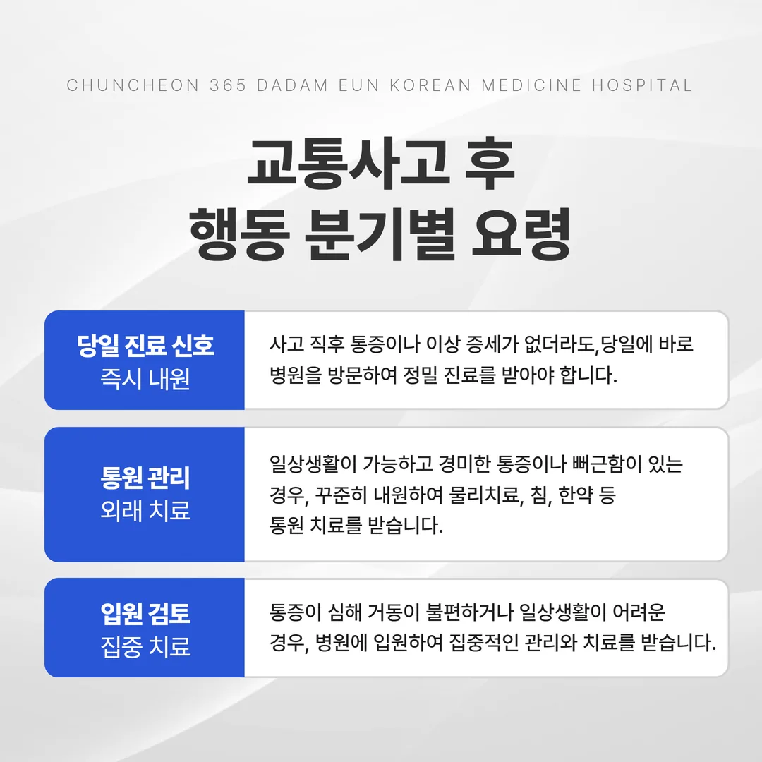교통사고 후 진료 선택 행동 분기 안내