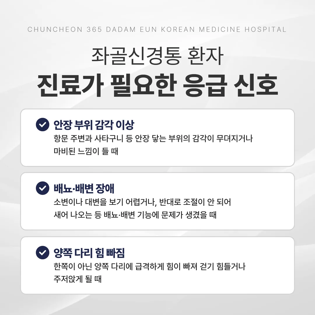 좌골신경통 응급 신호 마미증후군 확인 항목