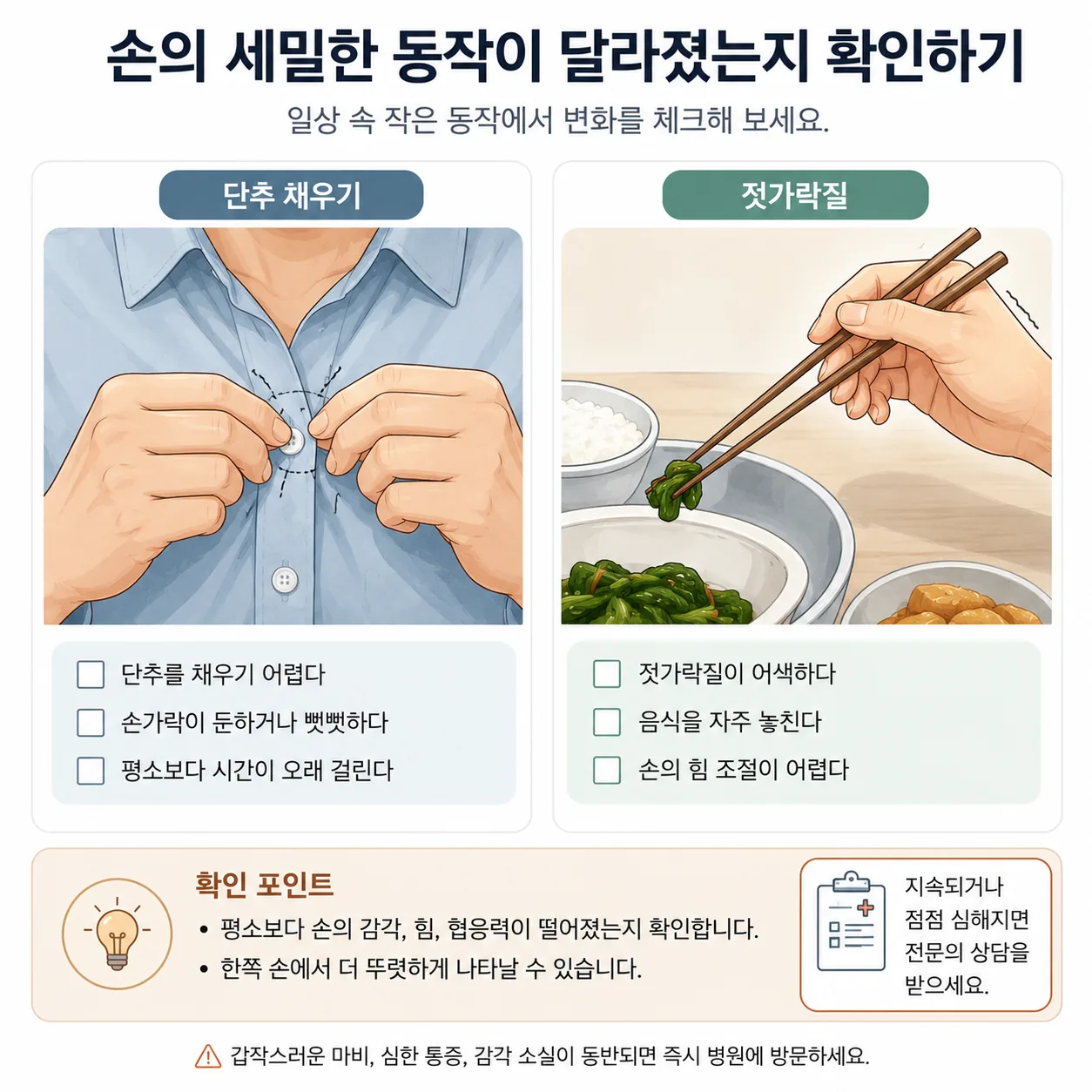 손의 세밀한 동작 변화를 확인하는 장면