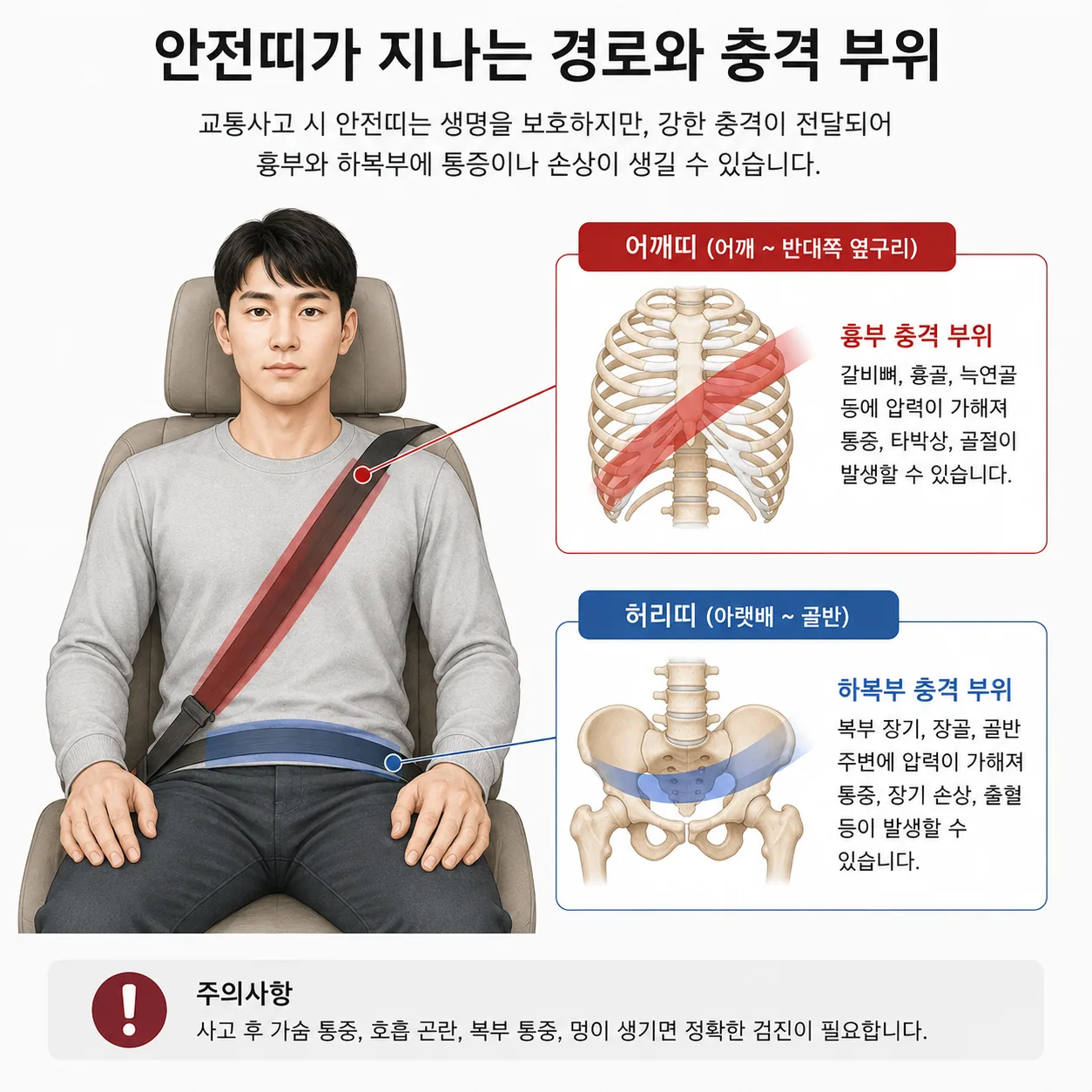 교통사고 안전띠가 흉부와 하복부를 지나는 경로