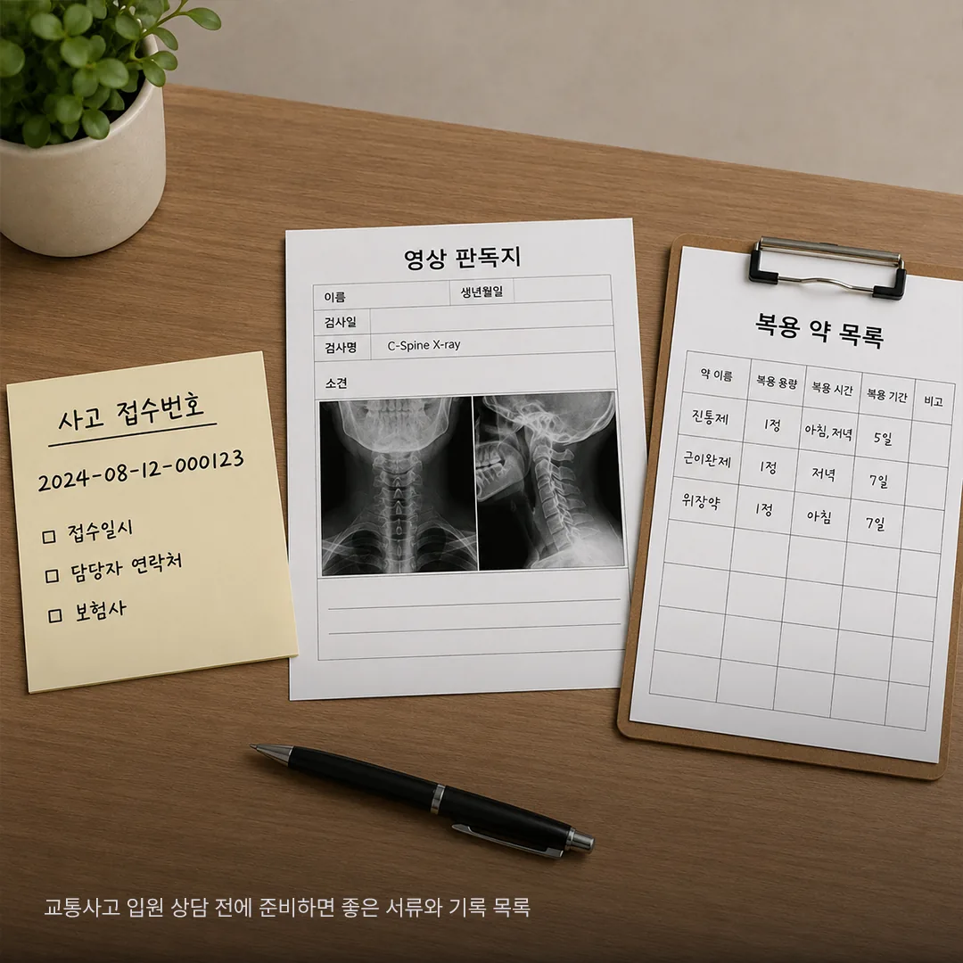교통사고 입원 상담 전에 준비하면 좋은 서류와 기록 목록