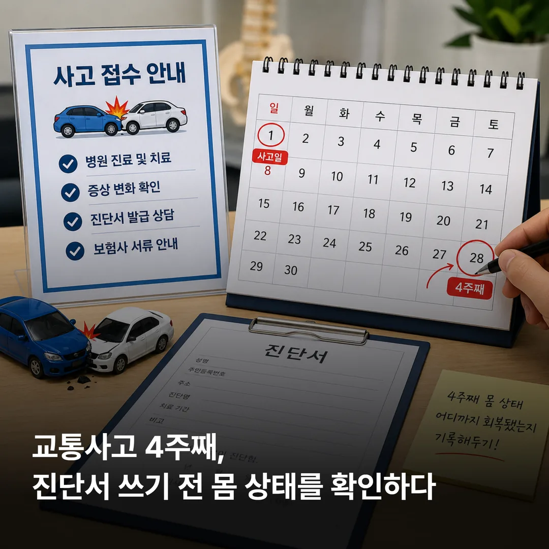교통사고 경상환자가 사고일부터 4주째를 달력에 표시해 확인하는 모습