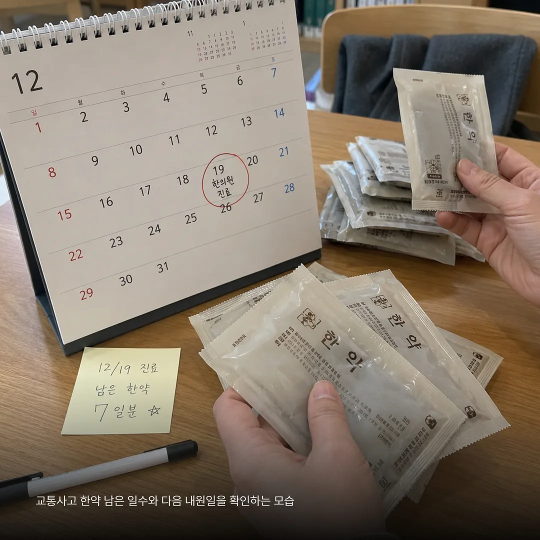 교통사고 한약 남은 일수와 다음 내원일 확인