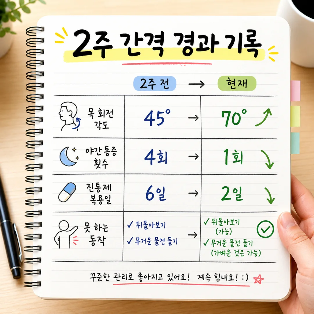 교통사고 후 증상 경과 2주 간격 자가 기록
