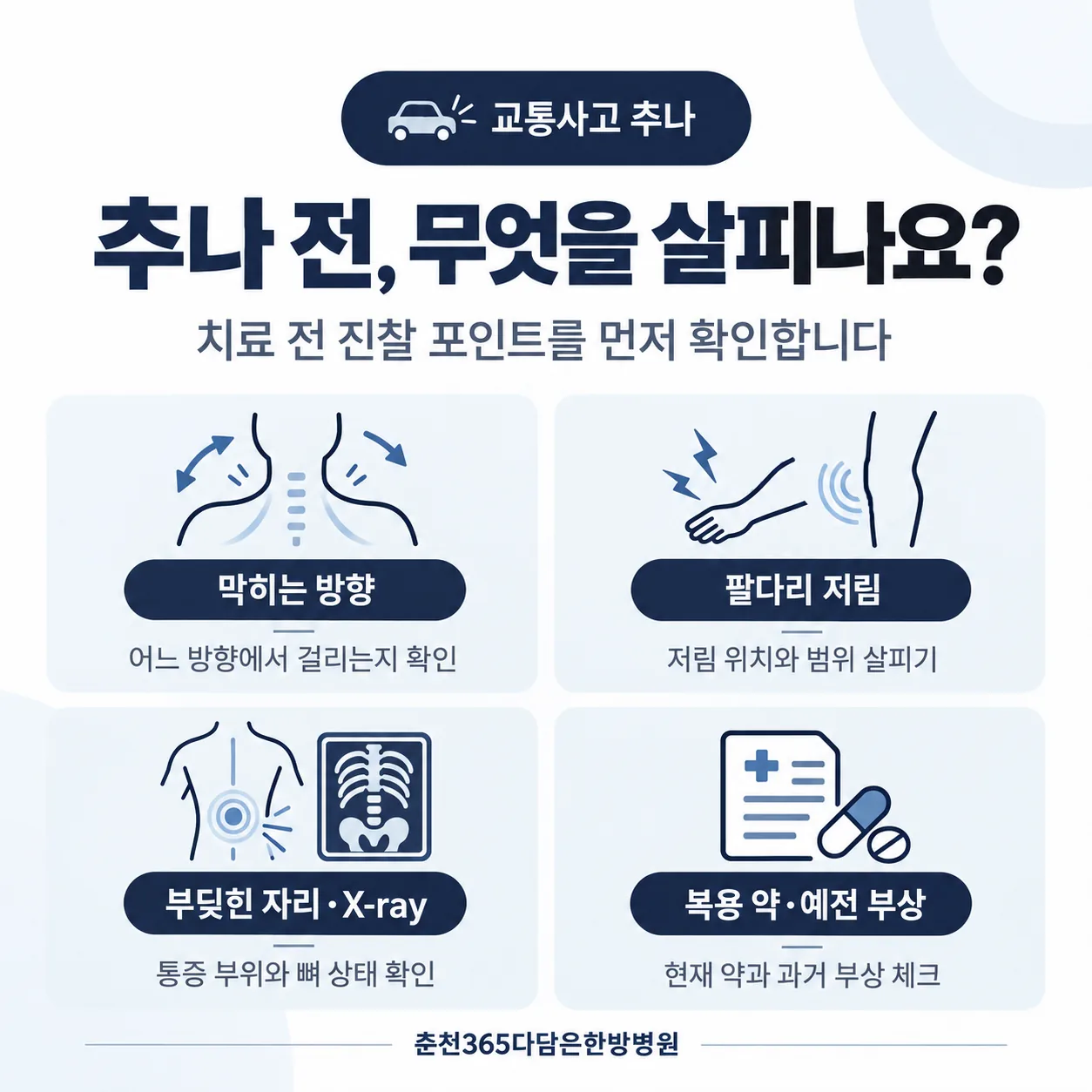 사고 초기 이완 추나에서 회복기 움직임 넓히기 추나로 넘어가는 흐름과 신호 도식